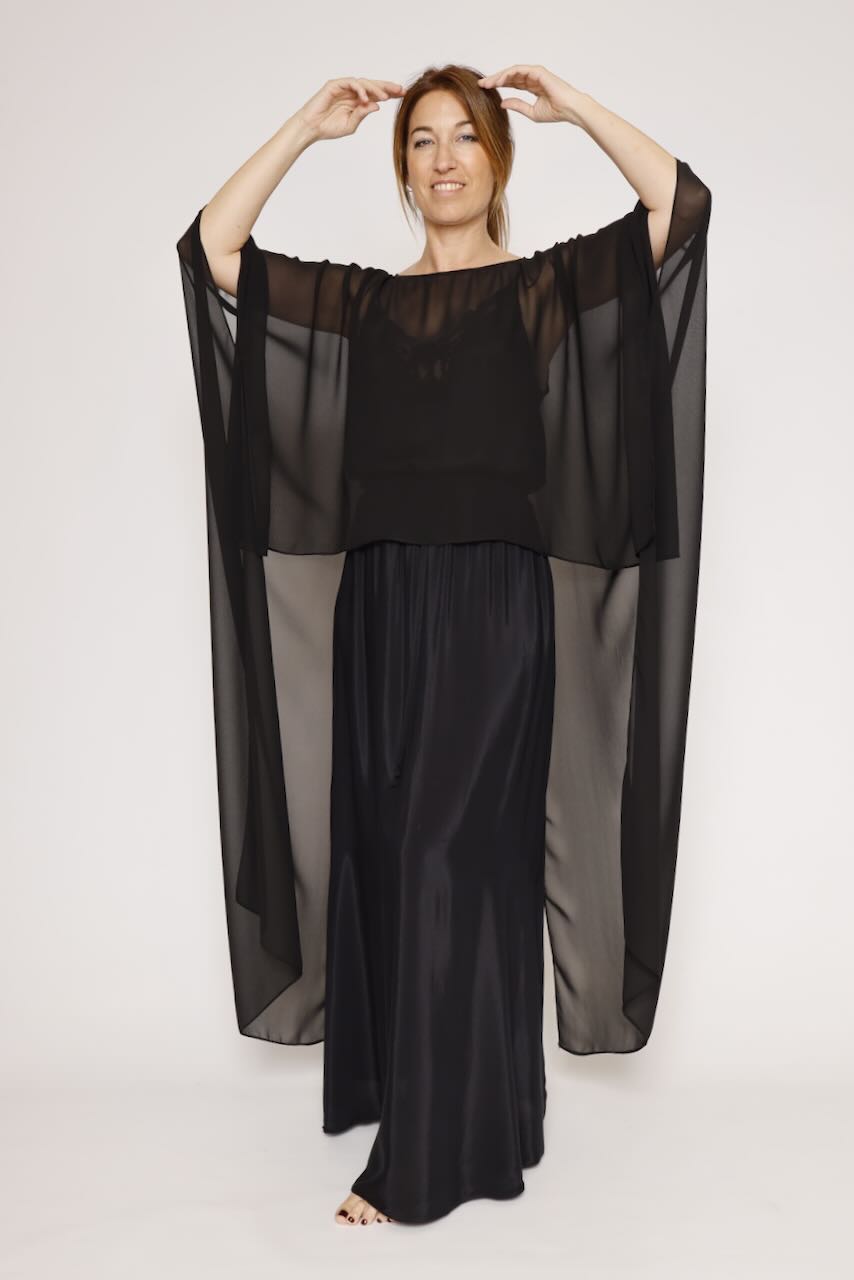 Blusa tipo capa asimétrica 63-2189-NEGRO