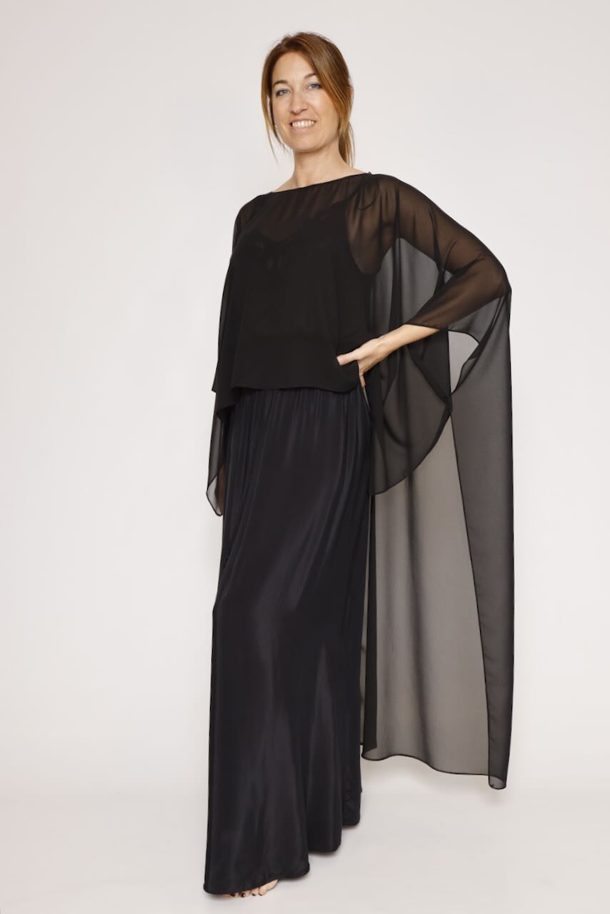 Blusa tipo capa asimétrica 63-2189-NEGRO