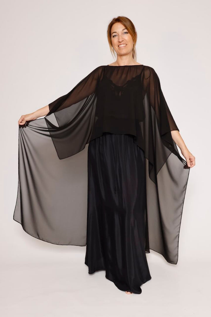 Blusa tipo capa asimétrica 63-2189-NEGRO