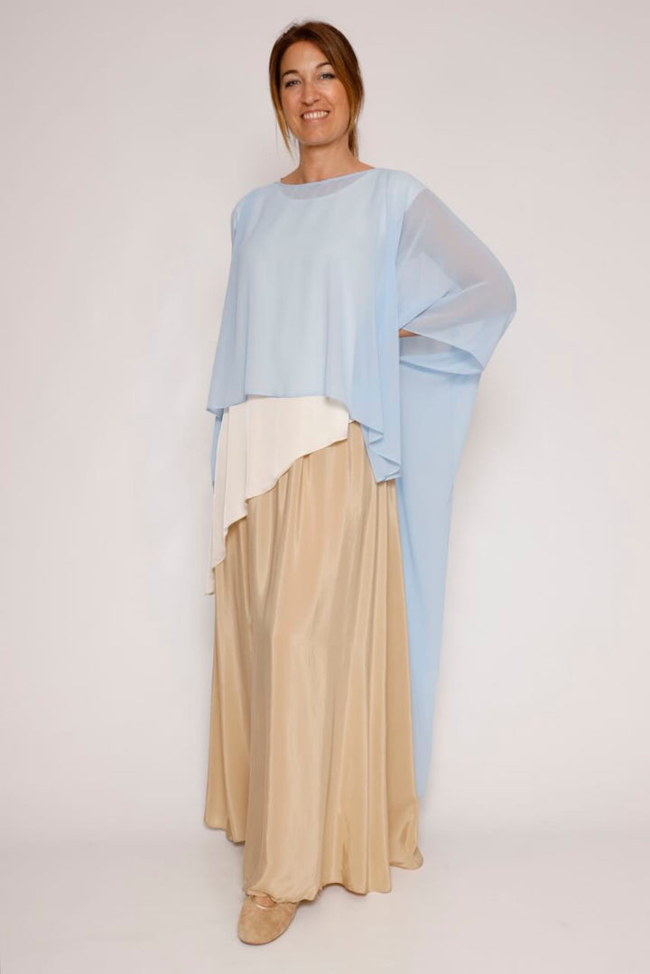 Blusa tipo capa asimétrica 63-2189-AZUL