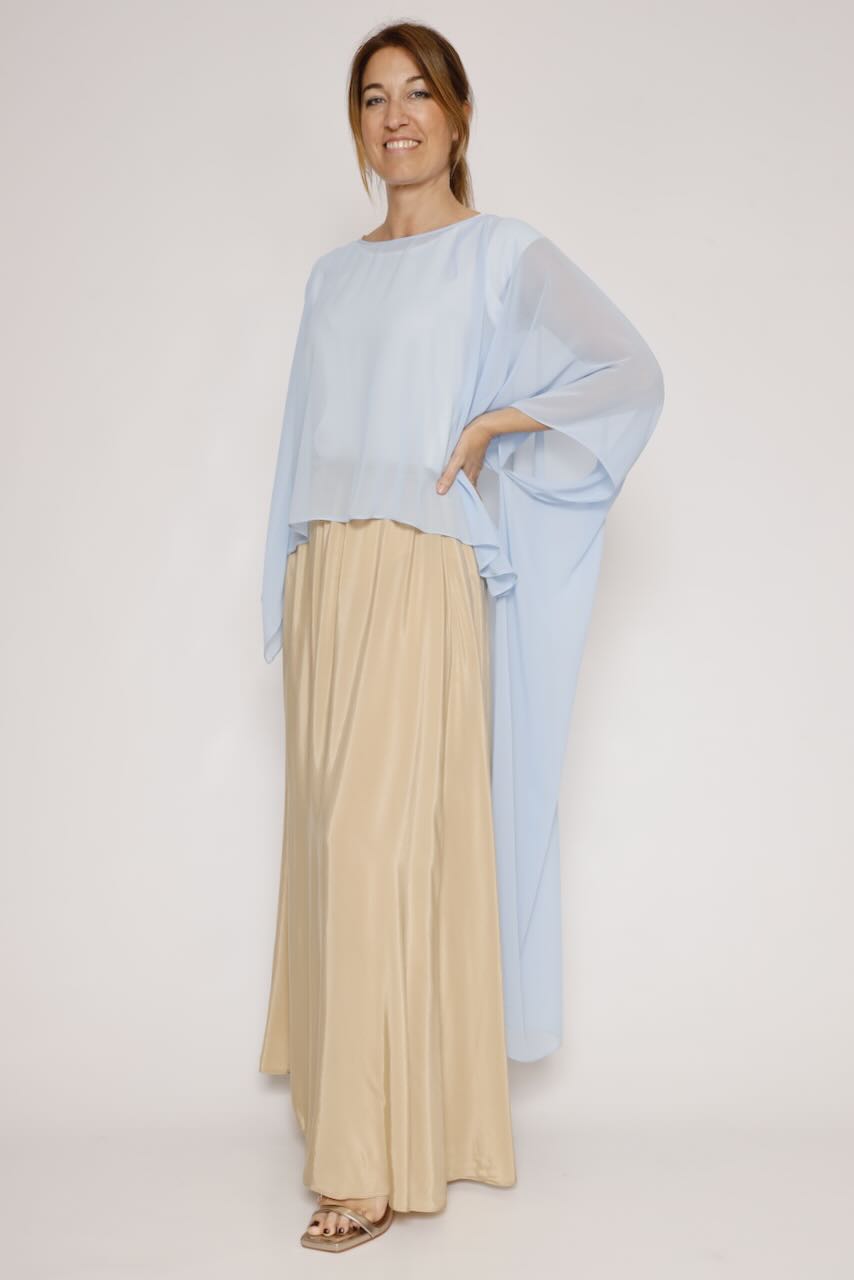 Blusa tipo capa asimétrica 63-2189-AZUL