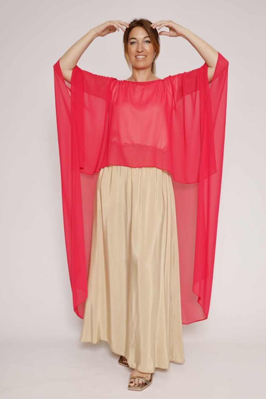 Blusa tipo capa asimétrica 63-2189-ROSA