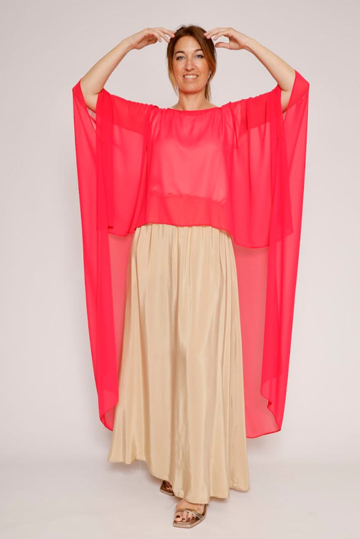 Blusa tipo capa asimétrica 63-2189-ROSA