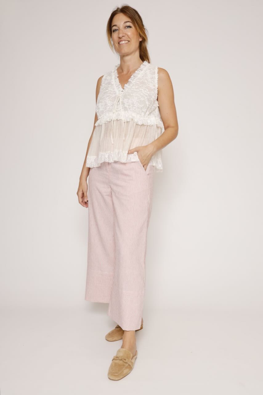 PANTALON BY10299-BLANCO/ROJO