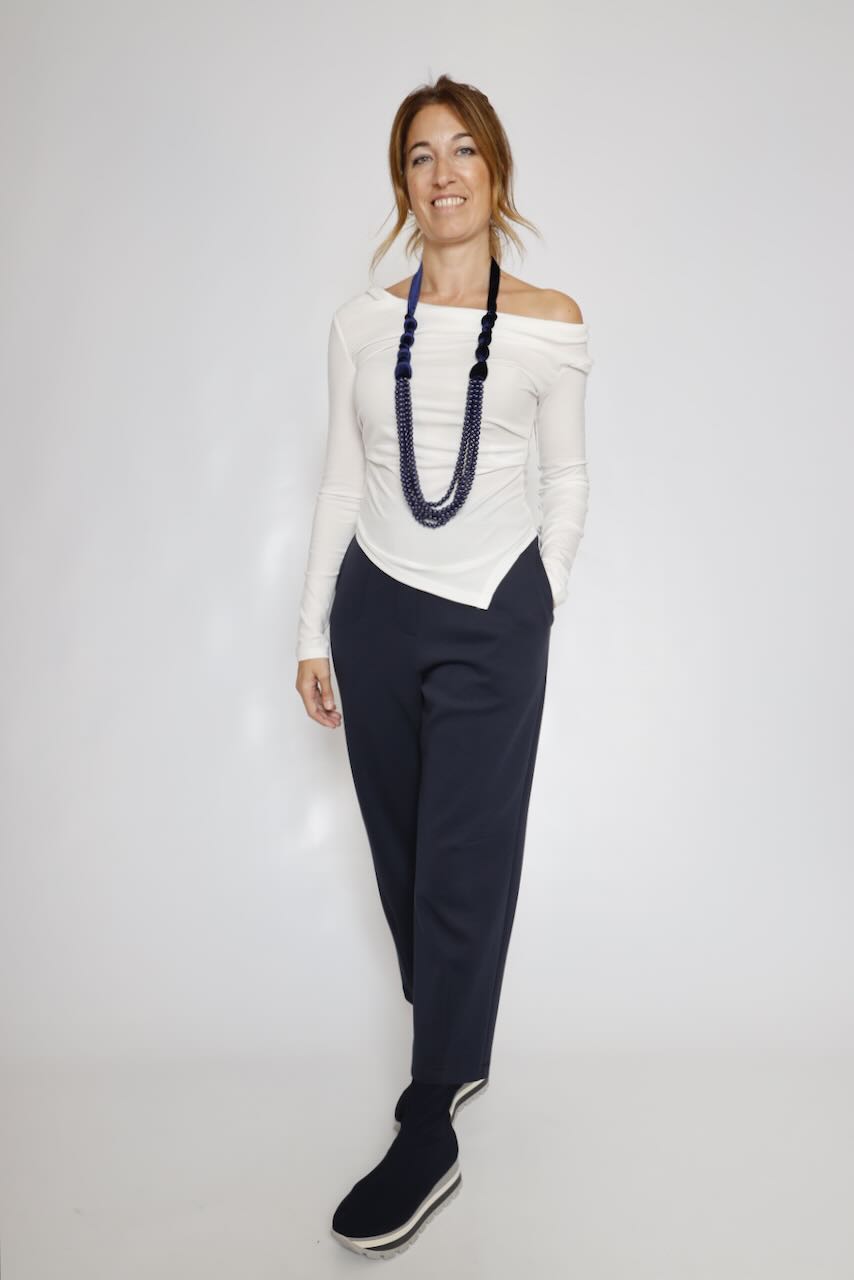 COLLAR LARGO DE CUENTAS Y CINTA DE TERCIOPELO AZUL A5783-AZUL