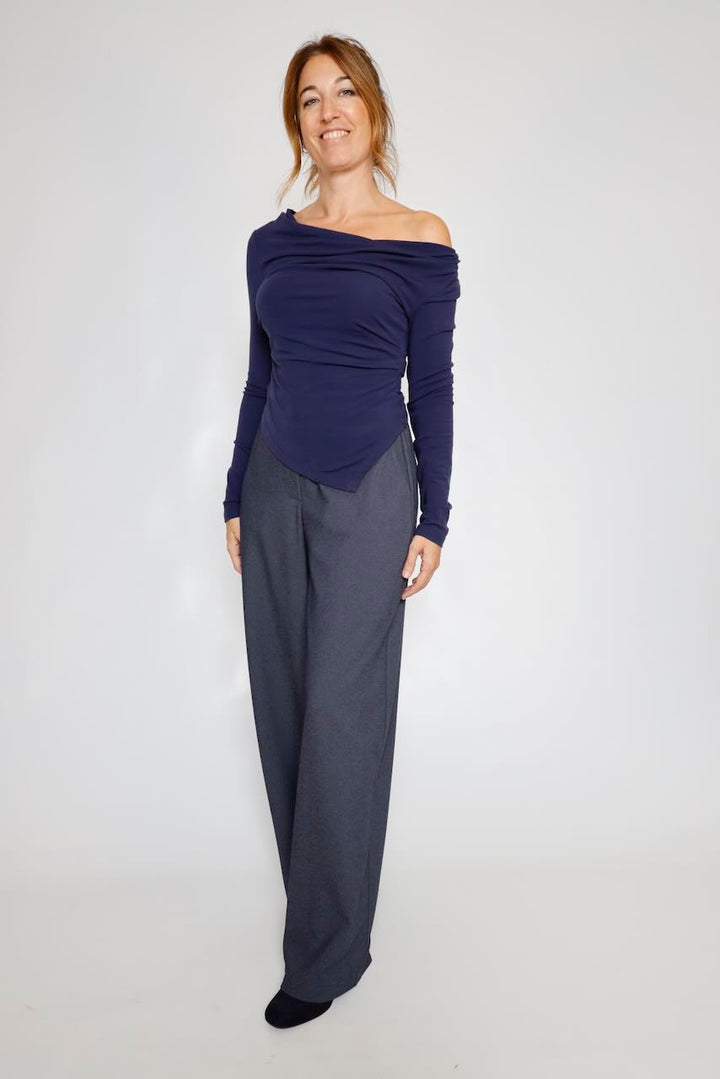 PANTALÓN ANCHO DE TALLE ALTO EN AZUL BY11242