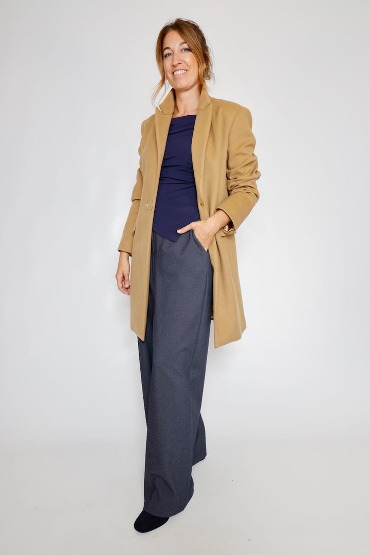 PANTALÓN ANCHO DE TALLE ALTO EN AZUL BY11242