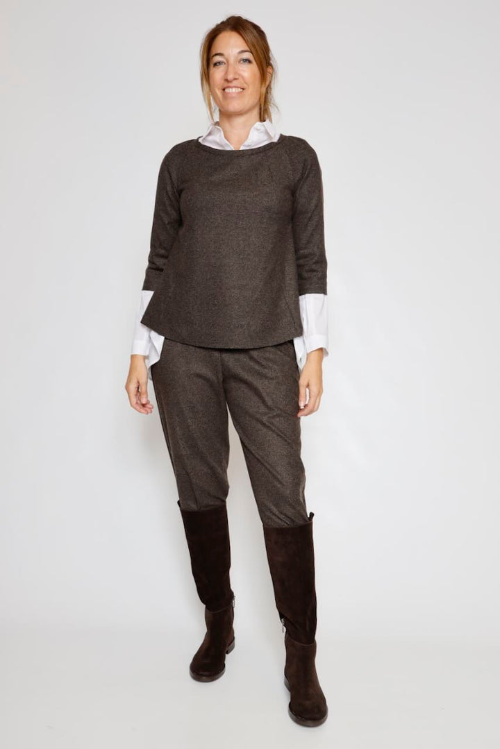 CAMPANOLO / CAMISETA EVASÉ MARRÓN GRISACEO T484MER
