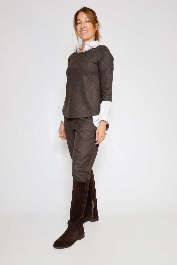 CAMPANOLO / CAMISETA EVASÉ MARRÓN GRISACEO T484MER