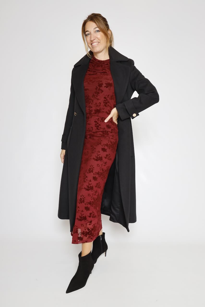 VESTIDO BURDEOS LARGO DRAPEADO AFFFMDJ