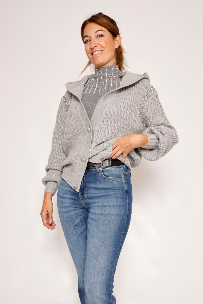 CÁRDIGAN DE PUNTO CON CAPUCHA EN GRIS WT8025K460D9