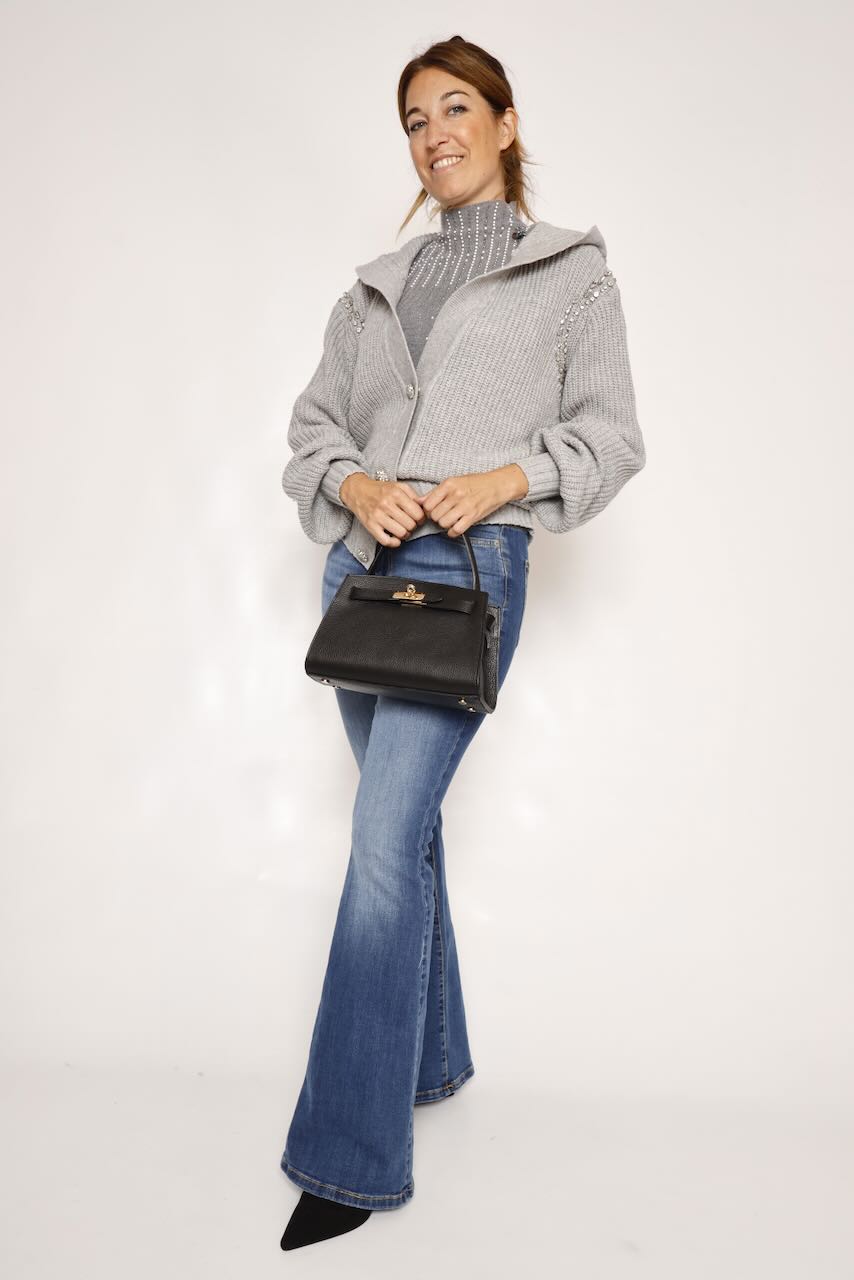 CÁRDIGAN DE PUNTO CON CAPUCHA EN GRIS WT8025K460D9