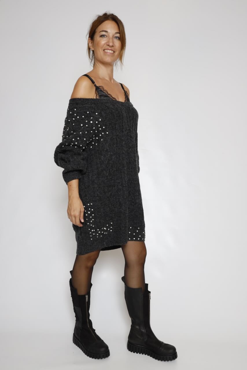VESTIDO PUNTO TRENZADO GRIS WD5016K457R9