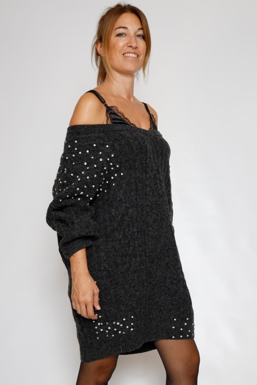 VESTIDO PUNTO TRENZADO GRIS WD5016K457R9