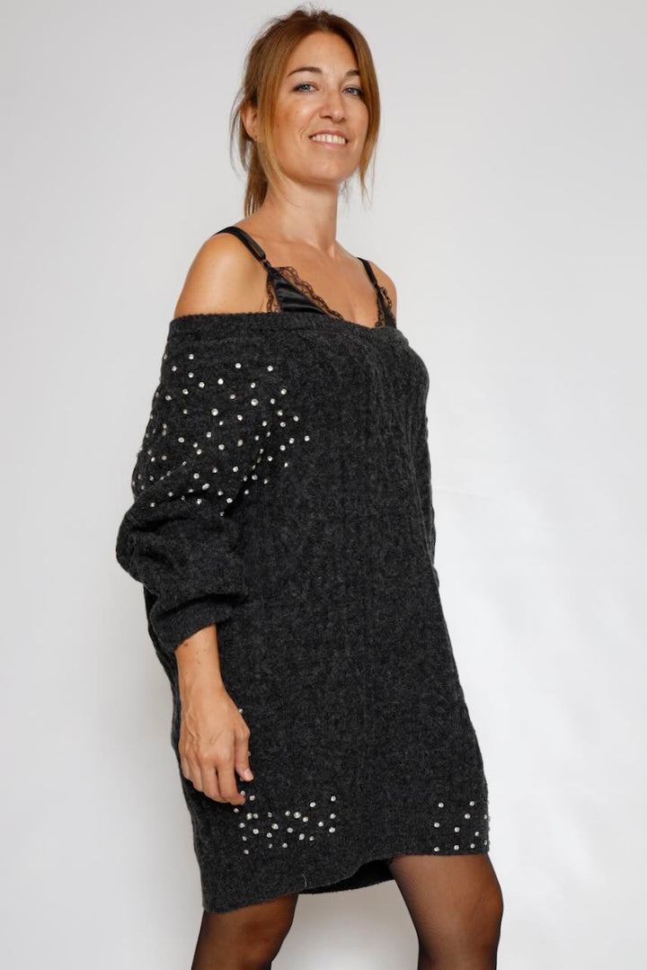VESTIDO PUNTO TRENZADO GRIS WD5016K457R9