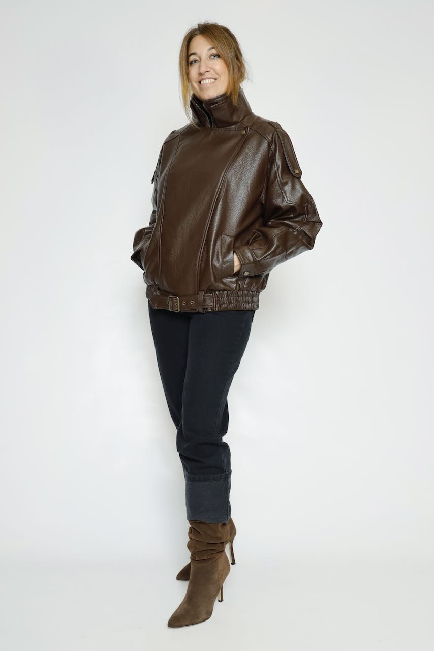 BOMBER MARRON PIEL SINTETICA CINTURON 64-9154