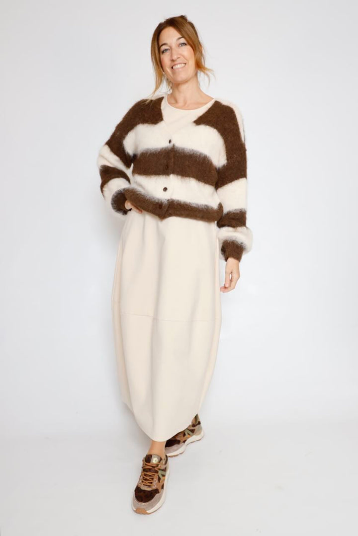 CARDIGAN PUNTO RAYAS MARRON LATTE A26M297GL
