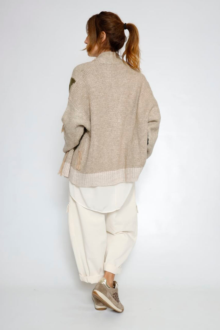 CHAQUETA PUNTO BEIGE/VERDE/NEGRO MILITAR OVERSIZE ROMBOS A26LT505
