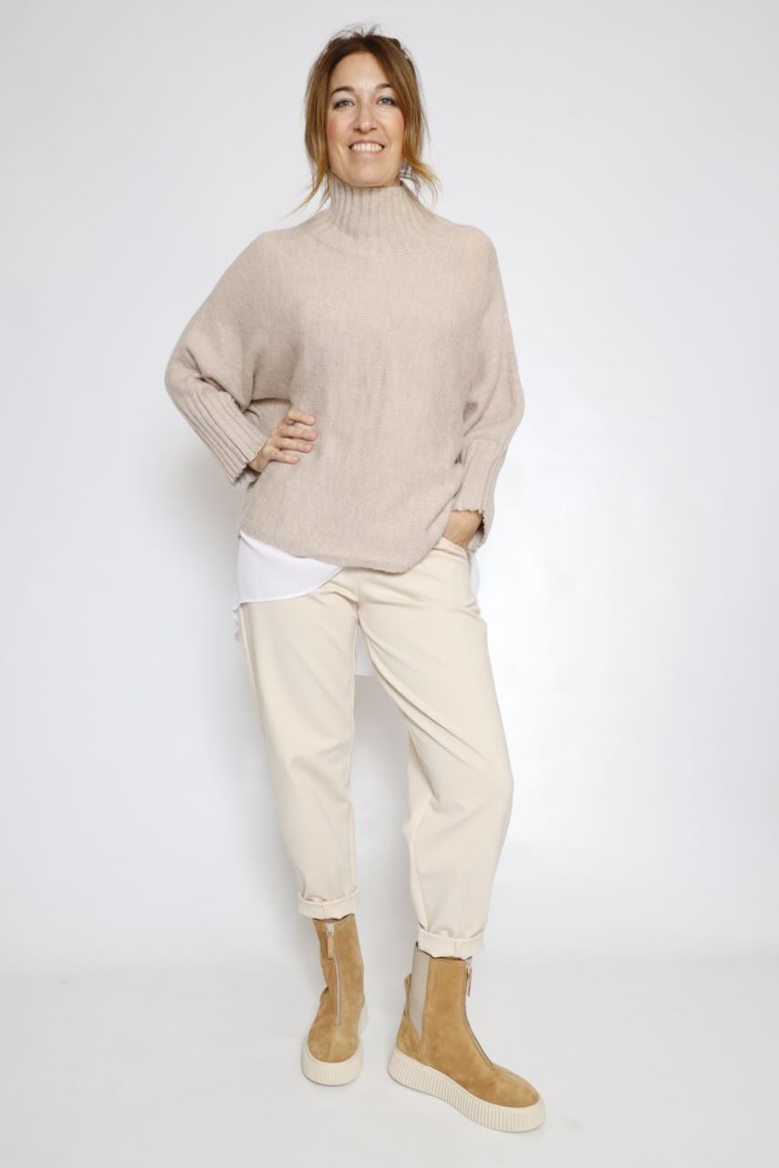 JERSEY PUNTO BEIGE CUELLO ALTO 64-8068