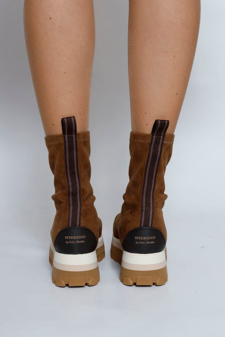 BOTINES TEJIDO ÉLASTICO CAMEL 22149