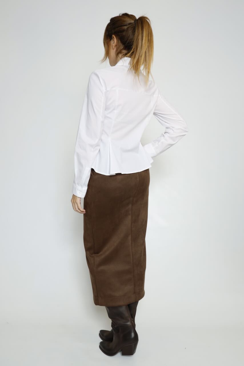 FALDA MIDI EFECTO ANTE MARRON 64-6037