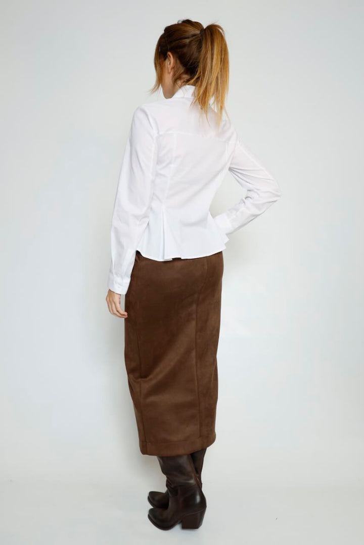 FALDA MIDI EFECTO ANTE MARRON 64-6037