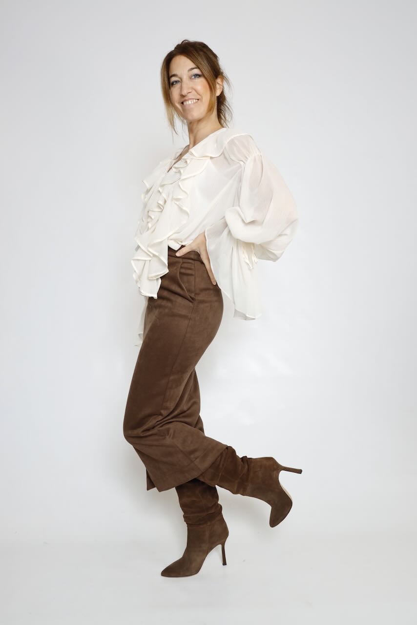 FALDA MIDI EFECTO ANTE MARRON 64-6037