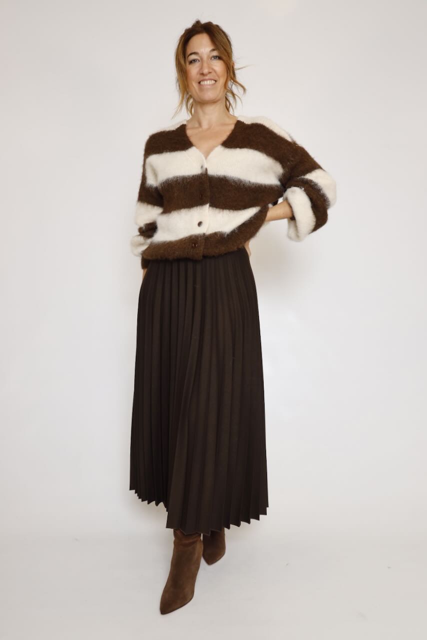 CARDIGAN PUNTO RAYAS MARRON LATTE A26M297GL