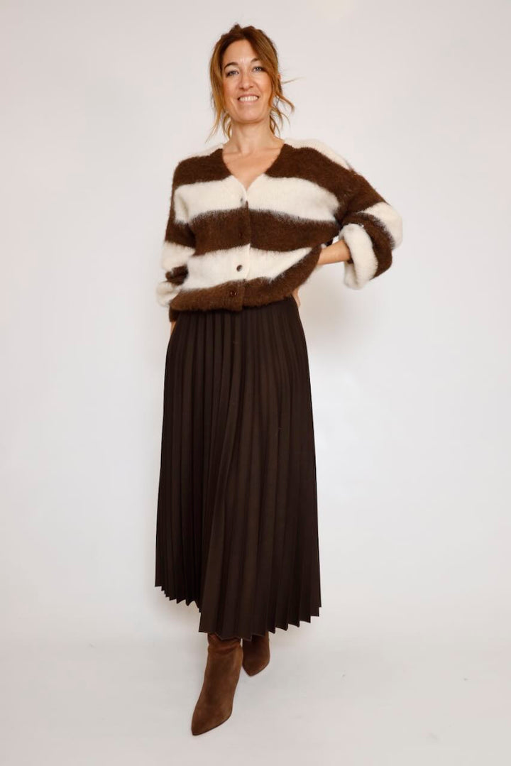 CARDIGAN PUNTO RAYAS MARRON LATTE A26M297GL