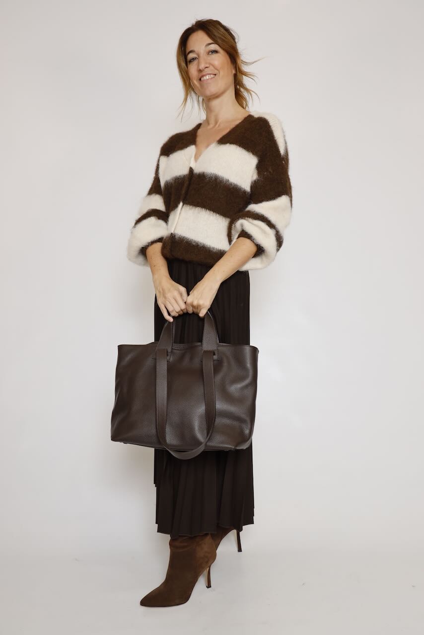 CARDIGAN PUNTO RAYAS MARRON LATTE A26M297GL