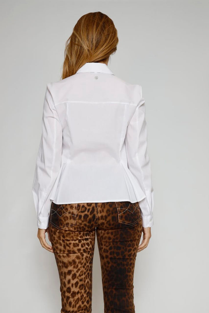 Camisa acampanada con pinzas y cuello clásico C1KXWV6000-BLANCO