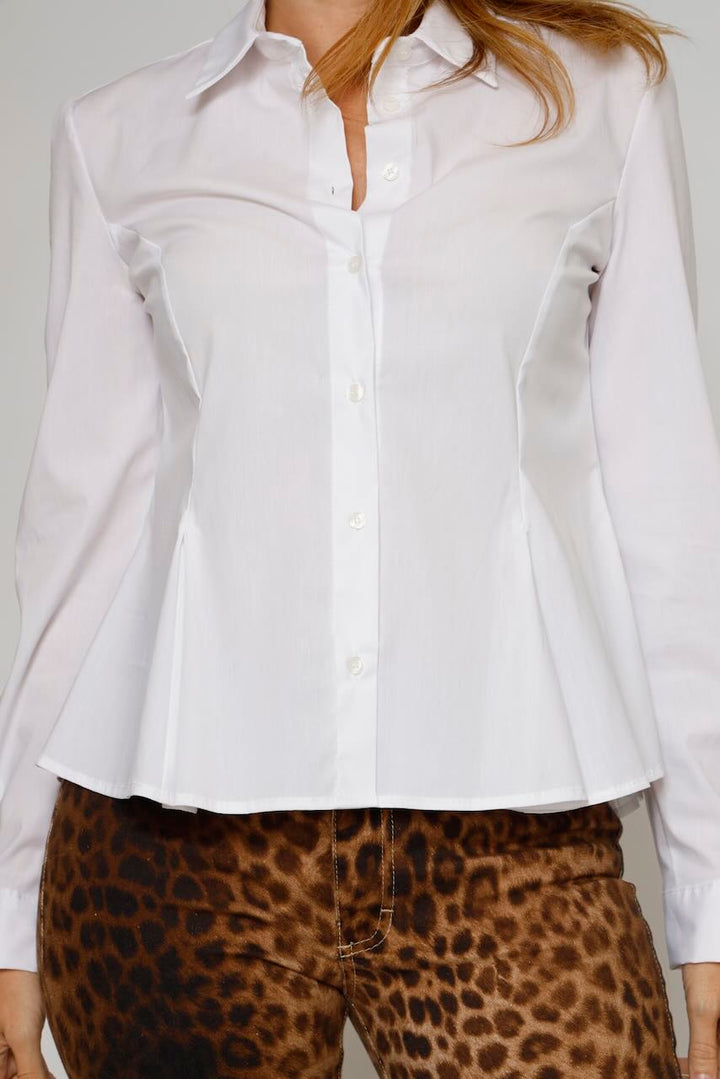 Camisa acampanada con pinzas y cuello clásico C1KXWV6000-BLANCO