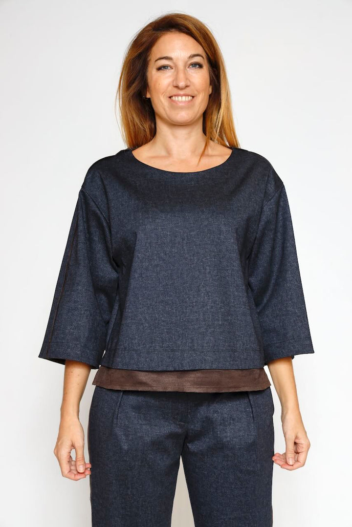 Blusa con detalles efecto ante 54-2031-MARINO