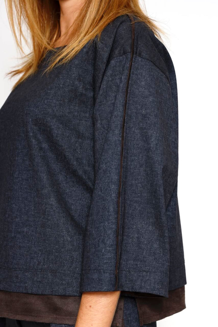 Blusa con detalles efecto ante 54-2031-MARINO