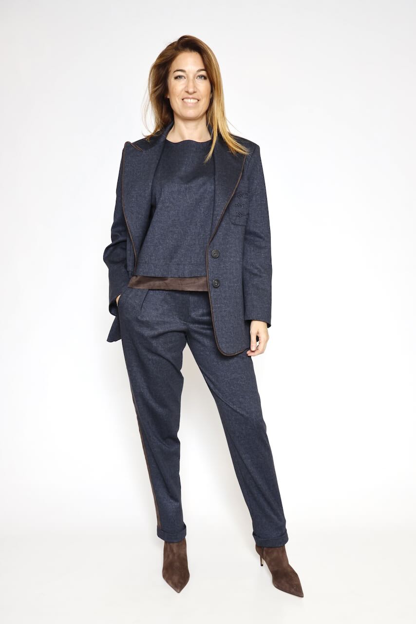 Blusa con detalles efecto ante 54-2031-MARINO