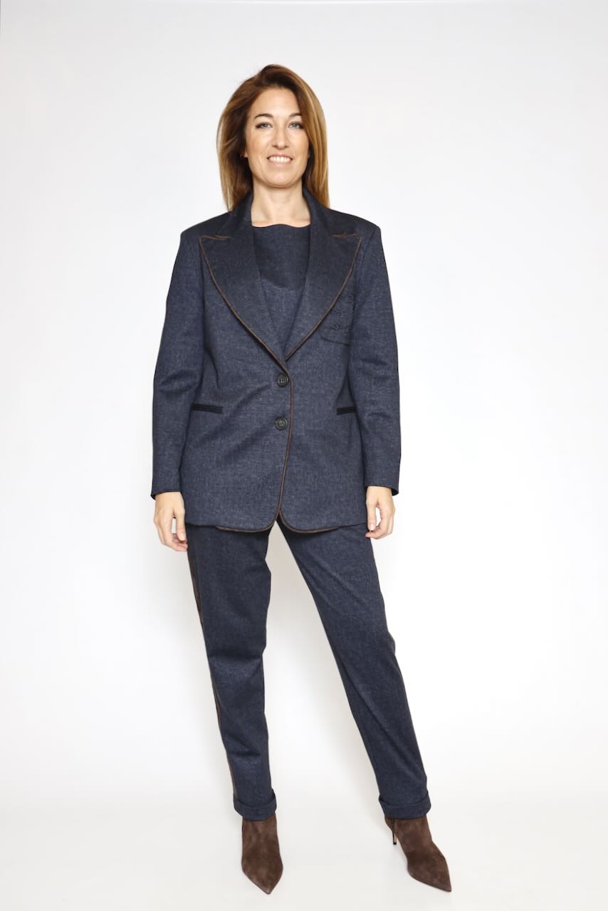 Blazer con detalle de ribete y bolsillo 54-1056-MARINO