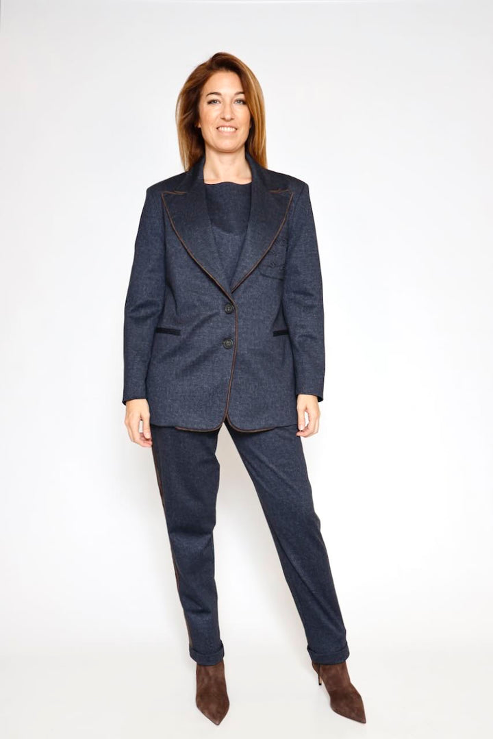 Blazer con detalle de ribete y bolsillo 54-1056-MARINO