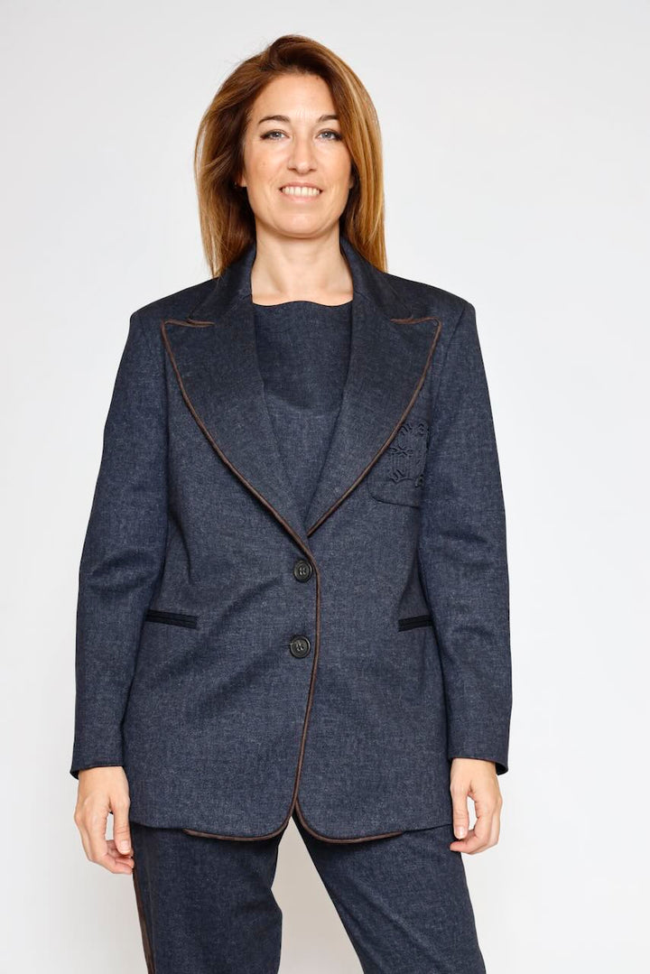 Blazer con detalle de ribete y bolsillo 54-1056-MARINO