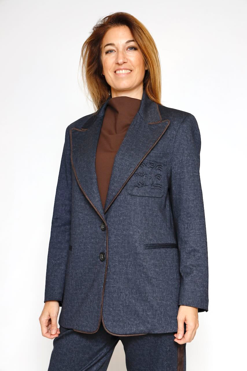 Blazer con detalle de ribete y bolsillo 54-1056-MARINO