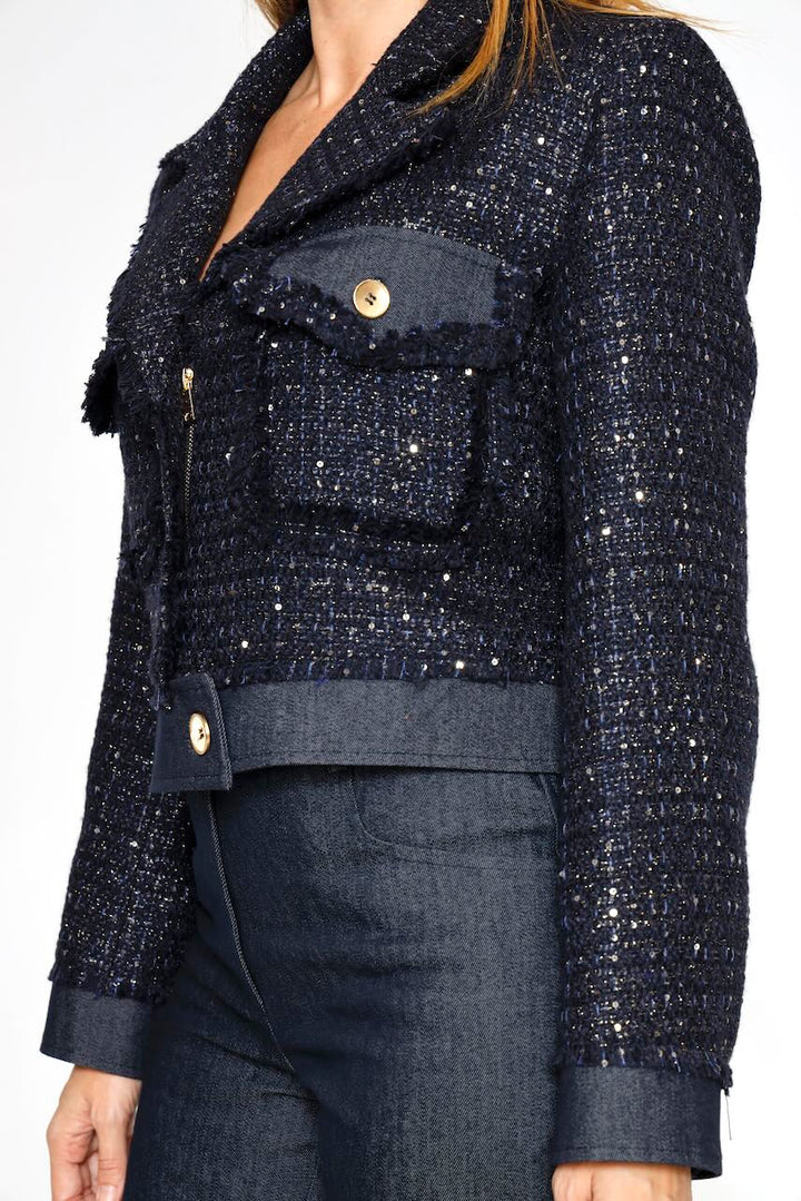 Blazer corto de tweed con lurex 54-1006-AZUL
