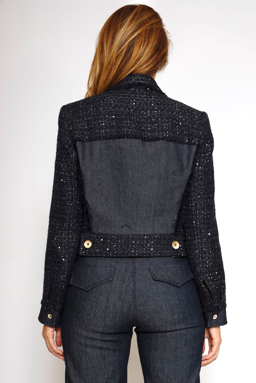 Blazer corto de tweed con lurex 54-1006-AZUL