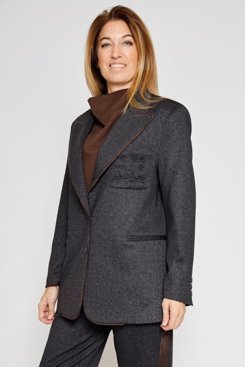 Blazer con detalle de ribete y bolsillo 54-1056-NEGRO