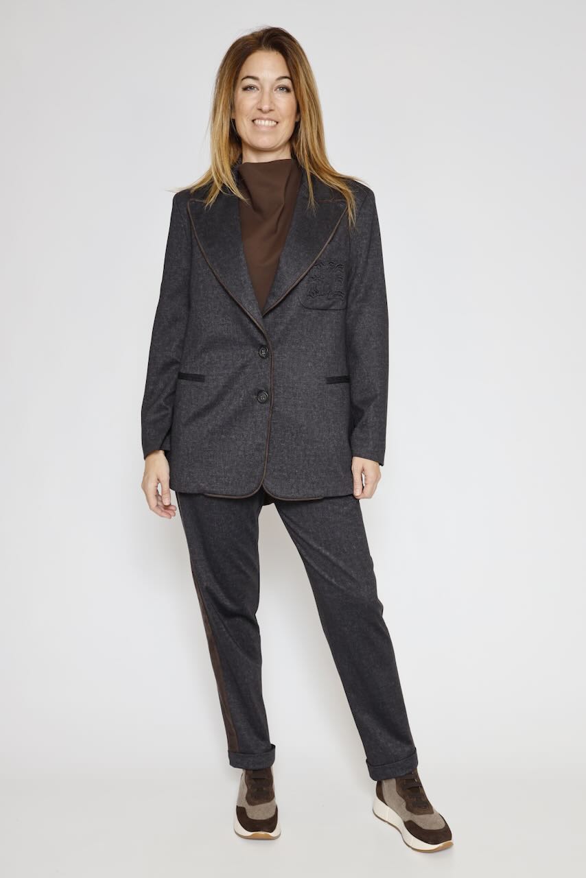 Blazer con detalle de ribete y bolsillo 54-1056-NEGRO