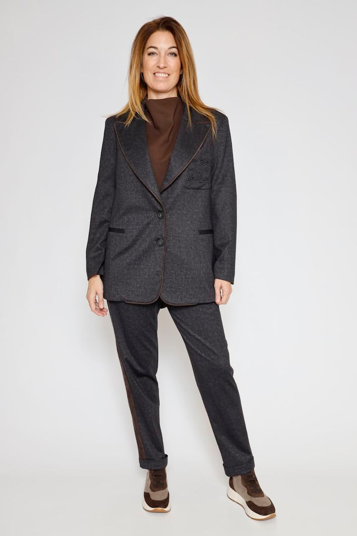 Blazer con detalle de ribete y bolsillo 54-1056-NEGRO