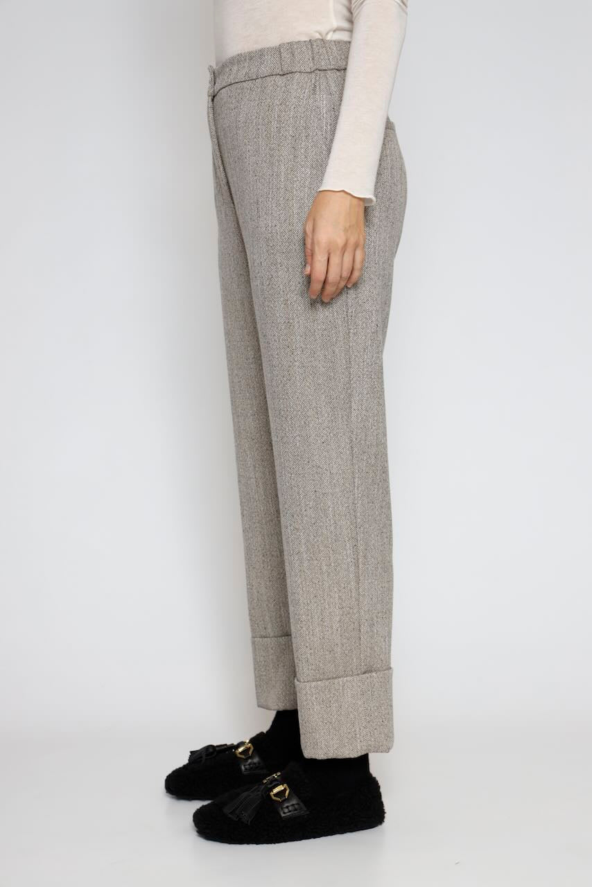 Pantalones de espiga con dobladillo 54-5017-GRIS