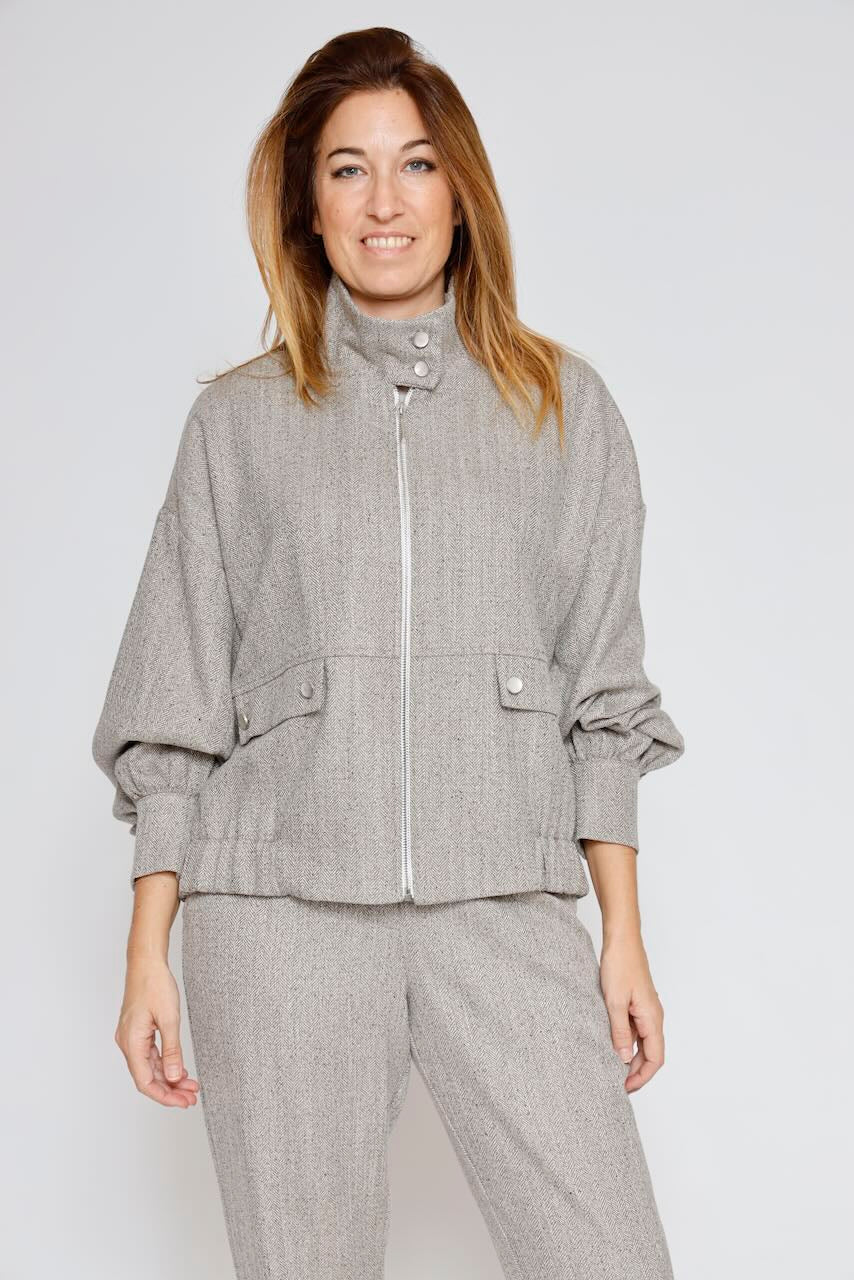 Chaqueta de espiga con cuello alto 54-1016-GRIS