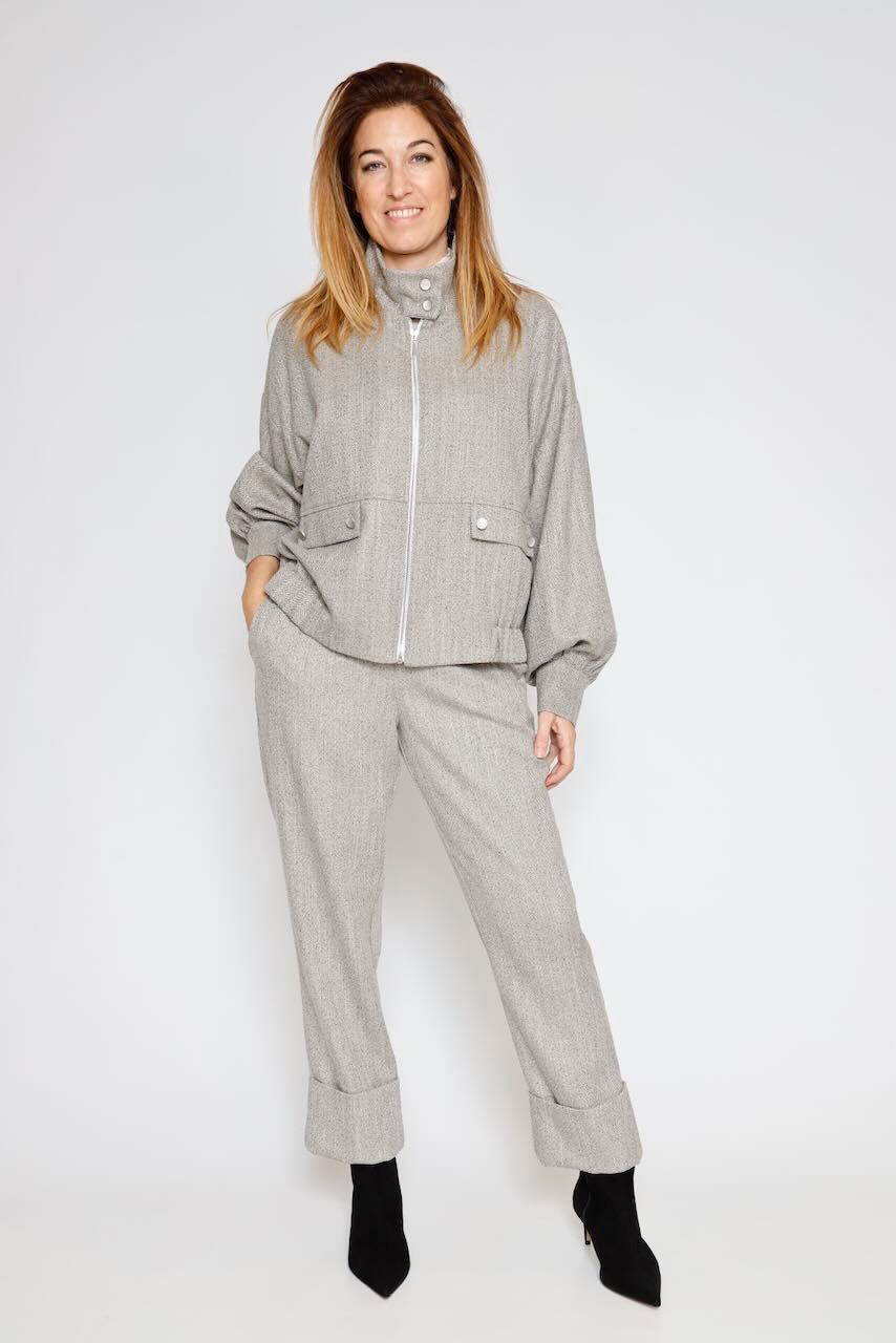 Chaqueta de espiga con cuello alto 54-1016-GRIS