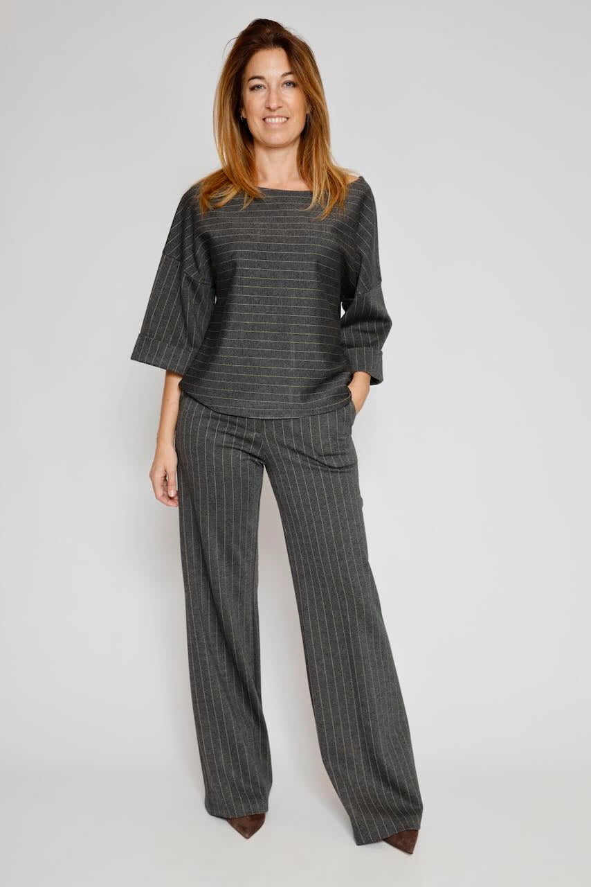 PANTALONES DE RAYAS 54-5073-CAMEL/GRIS