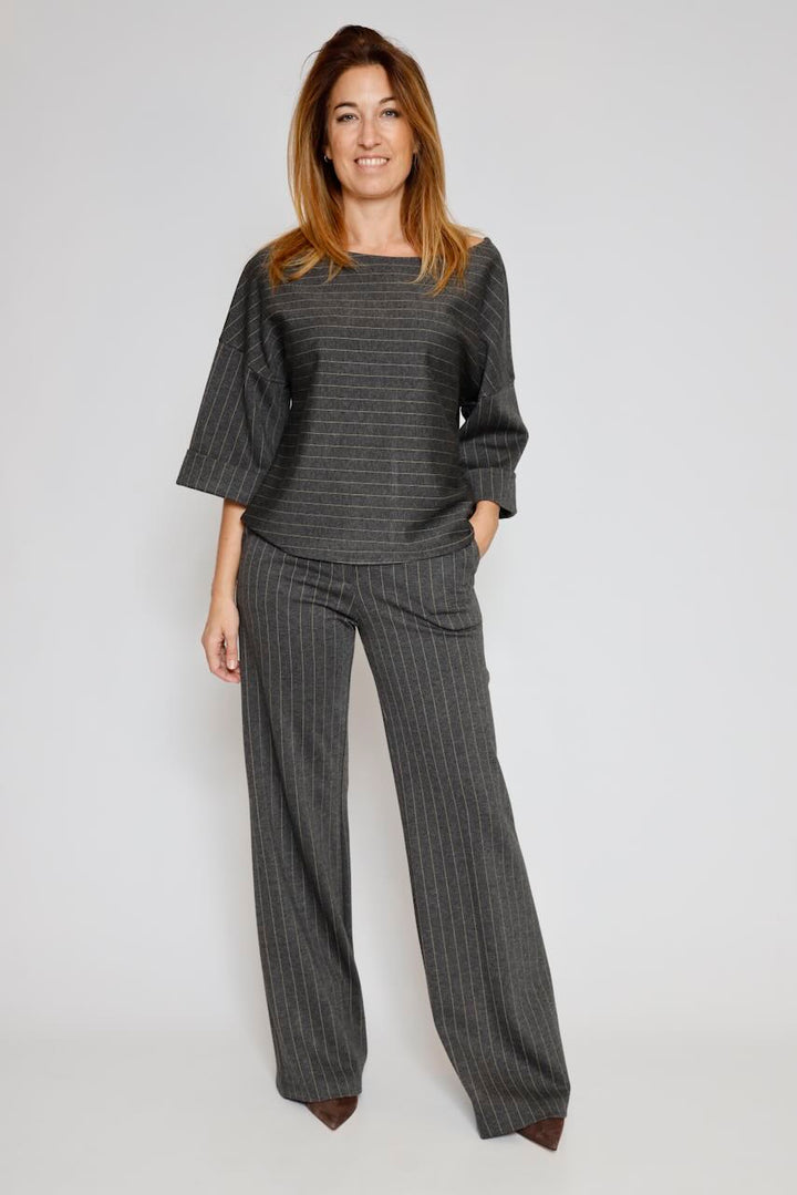 PANTALONES DE RAYAS 54-5073-CAMEL/GRIS