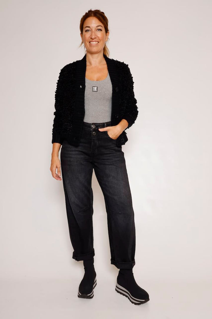 CHAQUETA PUNTO BOUCLÉ NEGRA GLORIA FRAY